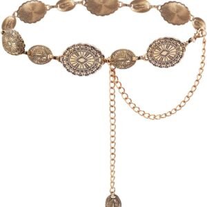 TOPACC Western Metal Concho Belt for Women Cowgirl Chain Belts for Dresses Jeans Country Concert Outfit