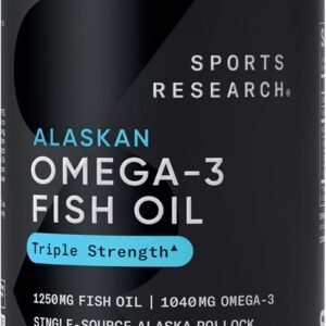 Sports Research® Omega-3 Fish Oil 1250 – Triple Strength Fish Oil Supplement from Wild Alaska Pollock – MSC Certified Sustainable · Non-GMO · Soy Free – 90 Softgel Capsules