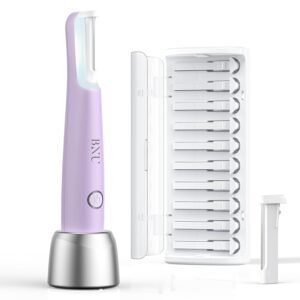 BNU Dermaplaning Tool for Face, Dermaplane Razor for Women Face LED Light Facial Exfoliation & Peach Fuzz Hair Removal, 3 Speeds Rechargeable Sonic Edge Technology 10 Refill Blades Purple