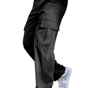 Comdecevis Mens Casual Cargo Pants Baggy Straight Leg Sweatpants with Large Flap Pockets Hiking Sports Trousers