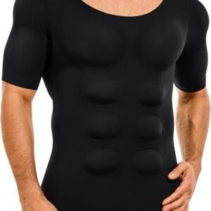 Nebility Padded Mens Compression Shirt – Short Sleeve Men Body Shaper Fake Muscle Shirts Body Builder Suit Removable Pad