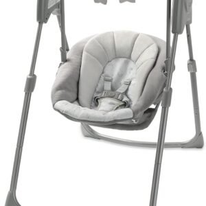 Graco Slim Spaces Compact Baby Swing, Space Saving Portable Bay Swing with Height Adjustable Legs & Soft Toys, Reign