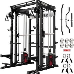 RitFit M2 Smith Machine with Cable Crossover System, 3D Functional Trainer & Power Cage, 16 Adjustment Holes, 6 Storage Pegs for Full-Body Home Gym