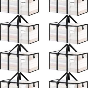 8 Pack Extra Large Heavy Duty Moving Bags, Clear Storage Bins with Lids, Reinforced Handles & Heavy-Duty Zippers Moving Boxes Storage Bags Totes for Clothes Packing, Dorms, College Supplies, Clear