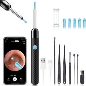 LEIPUT Ear Wax Removal – Earwax Remover Tool with 8 Pcs Ear Set – Ear Canal Cleaner with 1080P Camera – FSA HSA Eligible – Ear Cleaning Kit with 6 Ear Spoon – Ear Camera for iOS & Android (Black)