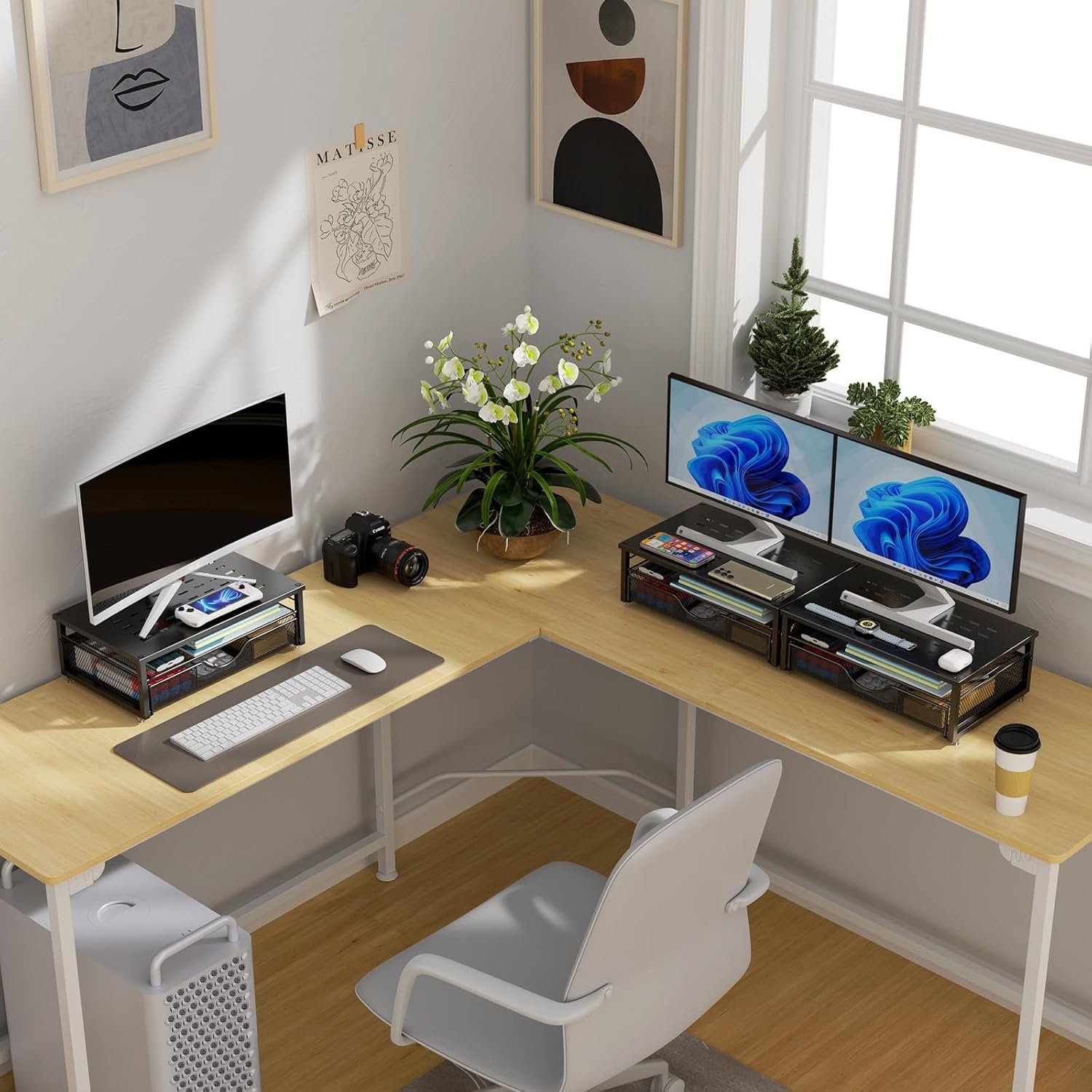 gianotter Computer Monitor Stand Riser, Desk Organizers and Accessories with Drawer, Office Desk Accessories & Workspace Desktop Organizers Storage for Printer Stand (Black) - Image 7