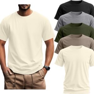 Ficerd 5 Pack Men’s Big and Tall Shirts Short Sleeve Cotton Tee Summer Crew Neck Oversize Top Loose Fit Shirt Multipack