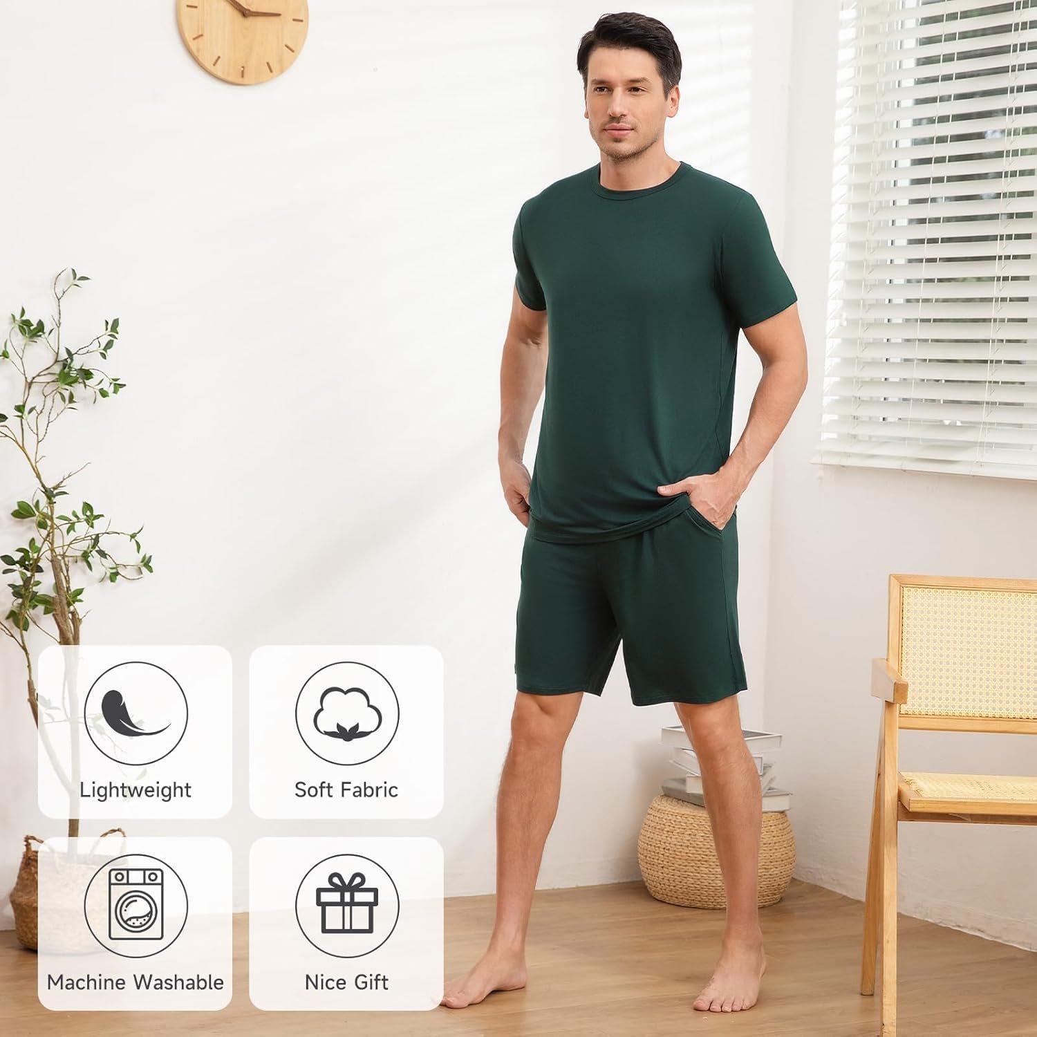 DG Hill Mens Pajamas Set Shorts - Pajama Pants Sleepwear Shorts PJS Sets - Summer Pajamas Cool Pants Short Soft PJS for Men - Image 6