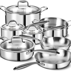 3 Ply Stainless Steel 11-Piece Cookware Set with Lids, Pots and Pans Kitchen Set, Non-Toxic, Induction, Oven, Dishwasher Safe, Professional Chef Quality