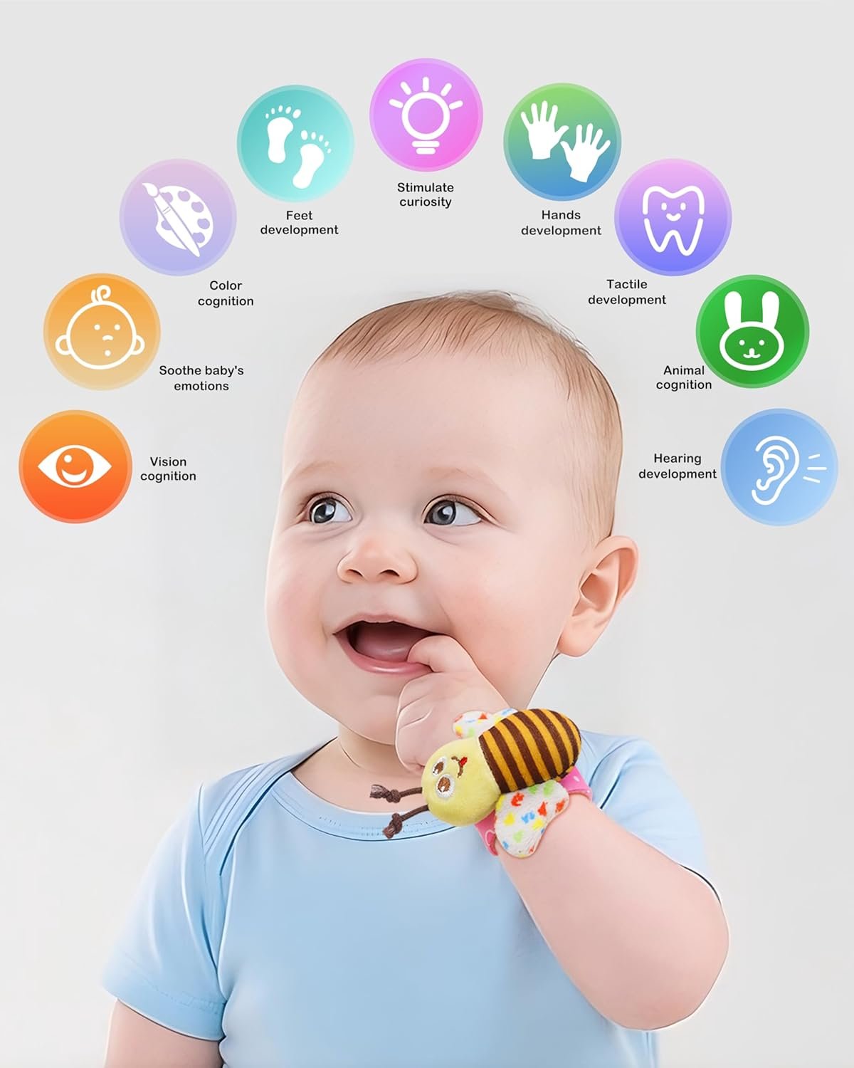 Bloobloomax Wrist Rattle Socks and Foot Finder Set, Infant Girl Boy Toys for Babies 0-36 Months, Newborn Hand & Foot Toys for 0 to 3 Years, Baby Shower Gifts Set Easter Basket Stuffer - Image 7