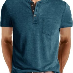 Uposiut Mens Henley Shirts Short Sleeve Mens Shirts Casual T Shirt Pocket Tee Shirts