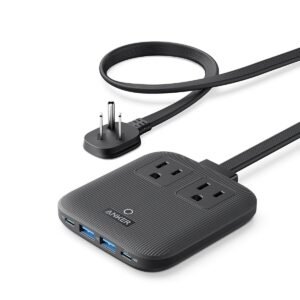 Anker Travel Power Strip, Anker Nano 67W Max 6-in-1 USB C Charger, 2 AC, 2 USB A and 2 USB C, 5ft Thin Undetachable Flat Plug Extension Cord with Multiple Outlets, Travel Essentials, Cruise Essentials
