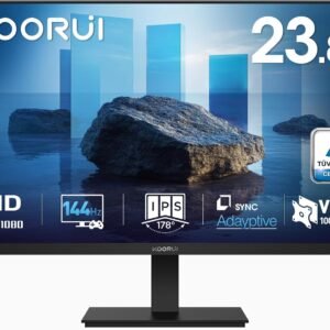 KOORUI New 23.8″ FHD 1080p Computer Monitor, 144Hz IPS Ultra-Slim Anti-Glare Screen, HDMI & VGA Ports, Adaptive Sync, TÜV Low Blue Light, VESA 100x100mm, Tilt Adjustment, Black, E2411K