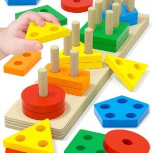 Tonberless Montessori Toys for 1 2 3 Year Old Boy Girl, Toys for Ages 2-4 Toddlers Kids Baby, 1 2 Year Old Boy Girl Birthday Gifts, Wooden Learning Puzzles Shape Sorter Toys for Toddlers 1-3