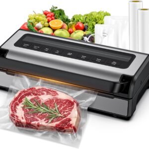Automatic Food Vacuum Sealer Machine | 180W Kitchen Vacuum Sealer for Dry, Moist & Canister Sealing | Hands-Free Suction Base, Built-in Cutter & Storage | Complete Set with 2 Rolls & 10 Bags
