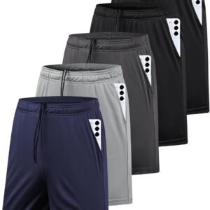 5 Pack Men’s Athletic Gym Shorts with Pockets Quick Dry Activewear Workout Running Shorts for Men