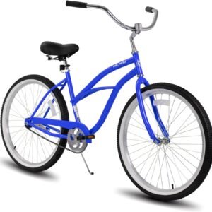 HILAND 26 Inch Womens Beach Cruiser Bike, Single Speed Commuter Bicycle with Rear Coaster Brake, Low Step-Through Frame, Comfortable Seat with Dual Springs, City Hybrid Bike for Women Men Adult
