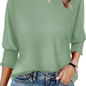 Womens Spring Tops 3/4 Sleeve Loose Fit Blouses Casual Shirts for Work Travel Beach S-XXL