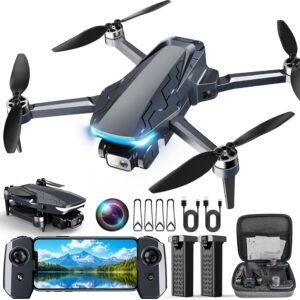 GPS Drone with Camera, 2K HD Drones for Adults, Foldable FPV Drone with GPS Auto Return, Follow Me, Circle Fly, Waypoint Fly, 5G Transmission, Gestures Selfie, Brushless Motor, 2 Batteries,Jet Black