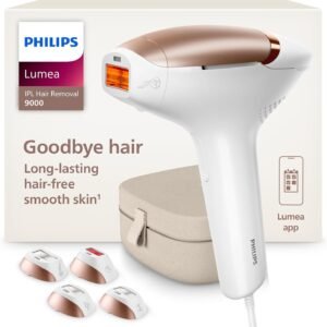 Philips Lumea 9000 Series IPL Hair Removal Device, Visible Permanent Laser Hair Reduction Done at Home, for Women & Men, SenseIQ Technology, 4 Attachments for Body, Face, Bikini & Underarms, BRI984/03