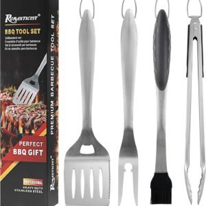 ROMANTICIST 4pcs Heavy Duty Grill Accessories for Top Chef – Professional Grill Tool Set & Basic BBQ Tools for Backyard Restaurant Outdoor Kitchen – Deluxe Grill Gift for Dad on Father’s Day Christmas