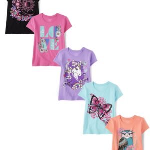 The Children’s Place Girls’ Trends Icons Short Sleeve Graphic T-shirts (5-Pack)