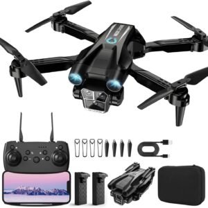 Drone with Camera 1080P HD, Mini Drone for Beginners Kids Adults, RC Quadcopter with 2 Batteries, Carrying Case, Stable Hover, Trajectory Flight, Gravity Control, One Key Take Off/Land, Black