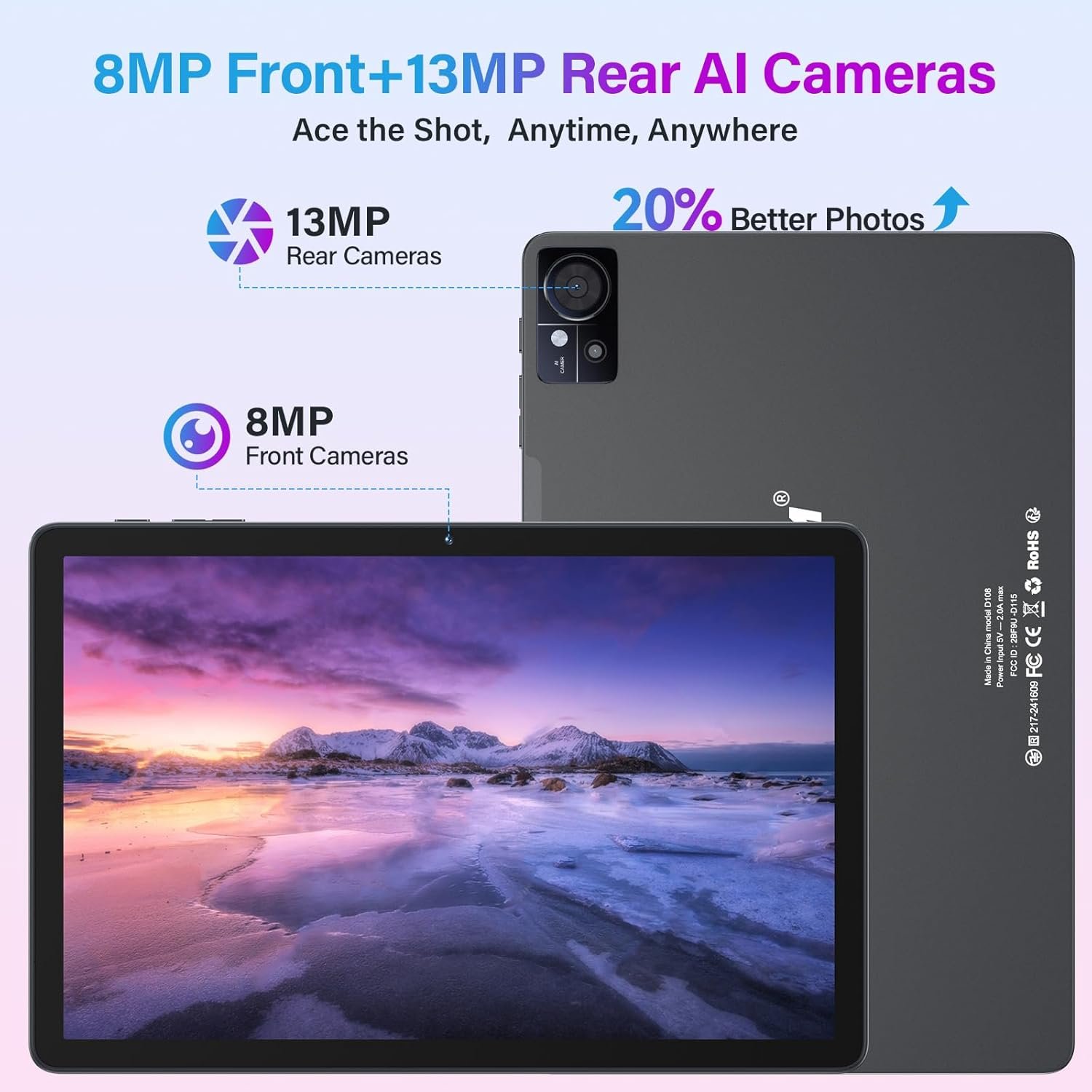 11 Inch-Android 15 Tablet 2026 Latest Update 16GB RAM 128GB ROM 1TB Expandion 5G WiFi Cellular 21MP Dual Camera Octa-core MTK8786.Gemini AI 2.0.Tablets with Keyboard,Mouse,protective film,Case-Gray - Image 5