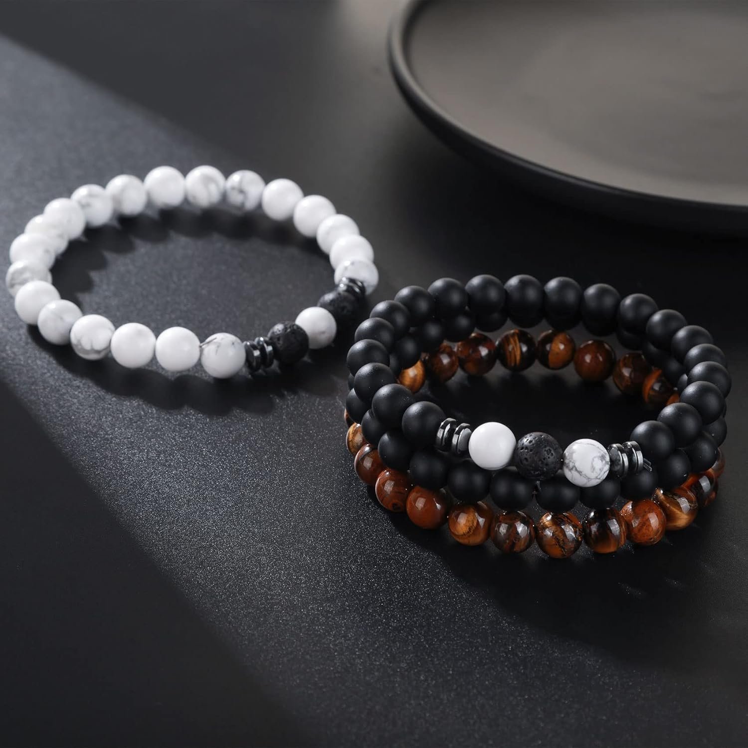 RANKEEF Tiger Eye Bracelet For Men 8MM Natural Stone Stretch Adjustable Black Crystal Beaded Bracelet for Men Women Gifts - Image 6