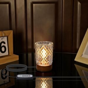 Dimmable Night Light with Timer Function, Glass Shade Plug-in Nightlight, Wired Powered & No Batteries Required (Diamond Pattern)