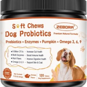 Probiotics for Dogs, Dog Probiotics for Digestive Health, Plus Pumpkin and Fish Oil, for Gut & Itchy, 120 Soft Chews