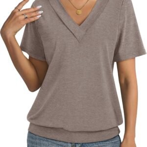 TCITICMISS Womens Short Sleeve Tops Banded Bottom V Neck Summer T Shirt Casual Basic Tees Trendy Tops Summer Clothes