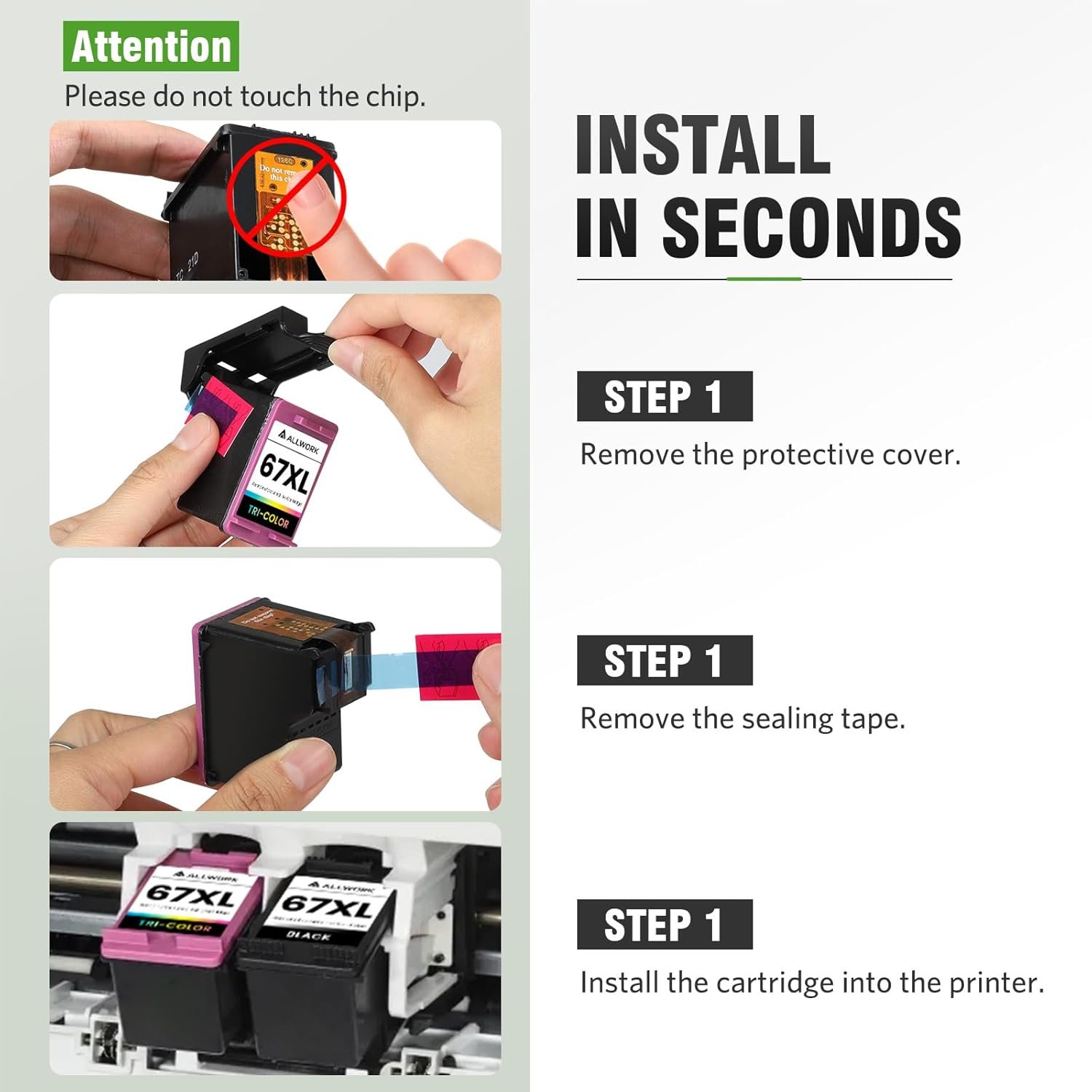 67XL Ink Cartridge Replacement for HP 67 XL Remanufactured for HP Ink 67 67XL for DeskJet 2755e 2700 2855e 2800 2752 2742e 4155e 4255e 4100 Envy 6055 6055e 6455e Printer 2-Pack Black Tri-Color - Image 5