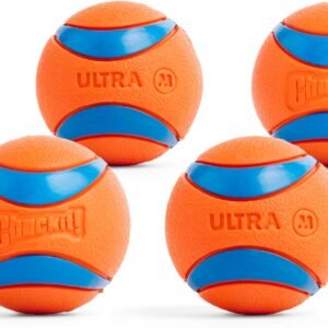 Chuckit! Ultra Ball Dog Toy – Medium Bouncy Fetch Balls For Dogs 20-60 lbs – Made from Durable Rubber – Floating Water Pet Toys – Size Medium – 2.5-inch Diameter – Pack of 4