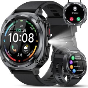Military Smart Watches for Men(Answer/Make Calls), 1.39″ HD Fitness Watch, 24/7 Heart Rate Sleep Monitor, Smart Watch for Men,114+ Sport Modes, IP68 Waterproof Smartwatch for Android iOS, 30Day, Black