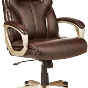 Amazon Basics Executive High Back Office Chair, Adjustable Height, Tilt, Swivel, Padded Armrests, Brown/Gold