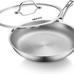 Titanium Pans for Cooking, 12 Inch Pure Titanium Hammered Pro frying pan with Lid, Non-Toxic Skillet for Cooking, PFAS/PFOA/PTFE Free Cookware, Dishwasher&Oven Safe, Kitchen Induction Compatible