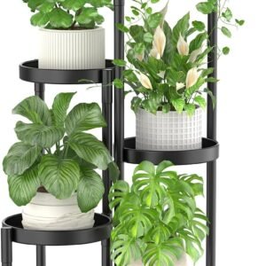 iDavosic.ly Plant Stand Indoor Outdoor, 5 Tier Corner Metal Flower Display Holder Shelf, Folding Tall Orchid Rack for Patio Balcony Porch Garden Living Room House, Black