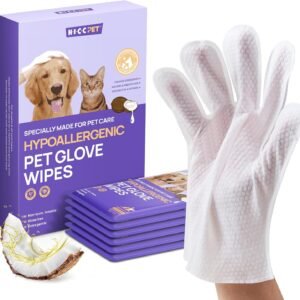 HICC PET Cleaning Deodorizing Glove Wipes for Dogs & Cats, Vet Recommended Hypoallergenic Hydrating & Nourish Fur Pet Grooming Glove Wipes, Pet Bathing Wipes for Horse Coat Care,6pcs Coconut Scent