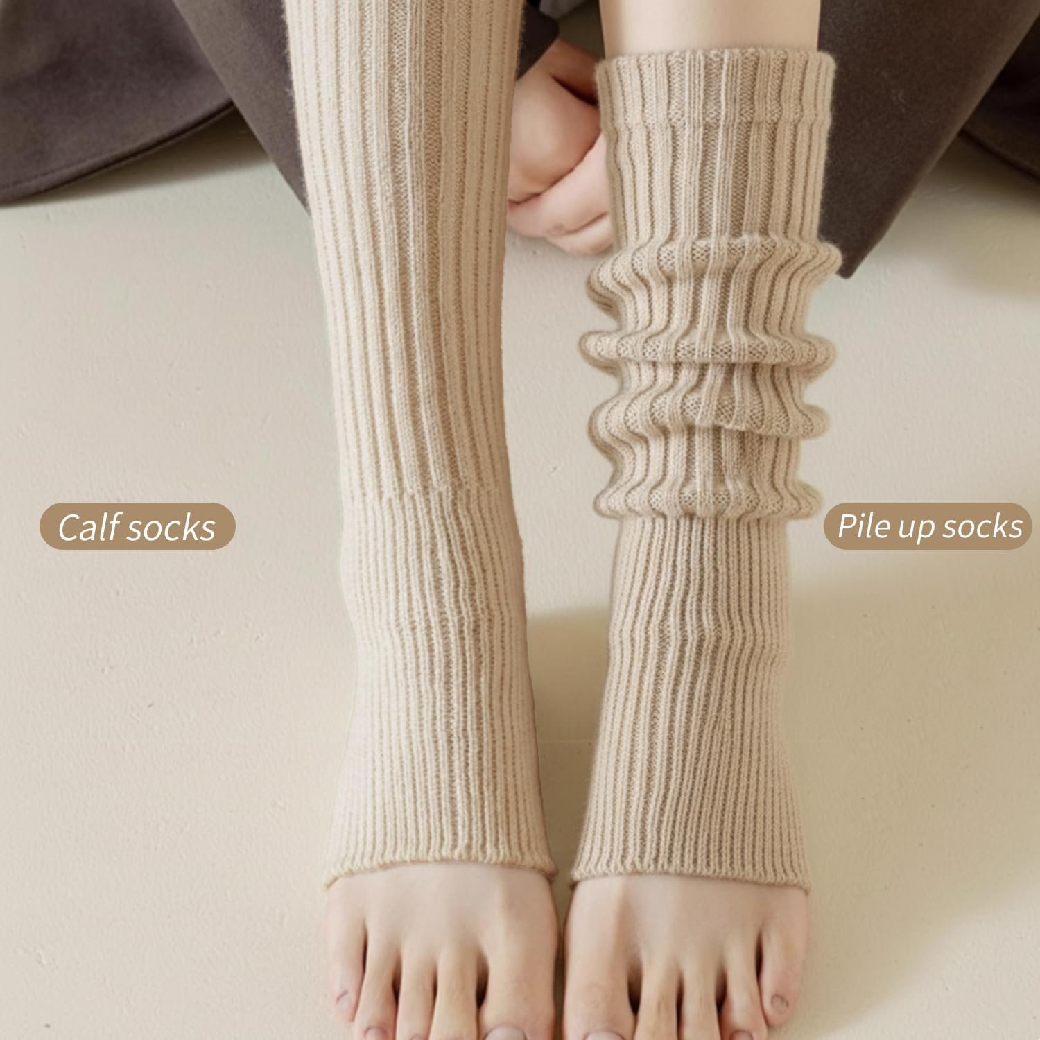 2-Pair Brown & Khaki Leg Warmers, Knit Stackable Ankle Sleeves for Women's Seasonal Wear - Image 4