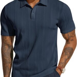 PJ PAUL JONES Mens Textured Knit Polo Shirts Regular Fit Stretchy Golf Shirts