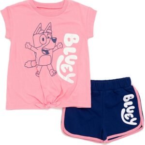 Bluey Girls T-Shirt and French Terry Dolphin Shorts Outfit Set Toddler to Big Kid Sizes (2T – 10-12)