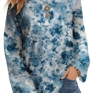 Womens Fall Shirt Long Sleeve Loose Fit Casual Blouse Vacation Fashion Crew Neck Top