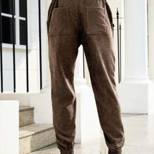 JMIERR Mens Corduroy Joggers Pants Casual Cargo Pants Drawstring Elastic Waist Baggy Tapered Sweatpants with Pockets