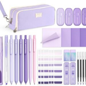 Four Candies Purple School Supplies, Gel Pens with Black Ink,Correction Tapes,Pastel Highlighters, Mechanical Pencils, Sticky Notes, Index Post for Bible Study Stationary College Essentials