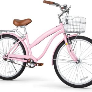 WEIZE Beach Cruiser Bike, 24 & 26 inch Commuter Bicycle for Adult Men and Women,High-Carbon Steel/Front & Rear Fenders, Comfortable City Bikes with Rear Rack or Basket, Ergonomic Upright Design