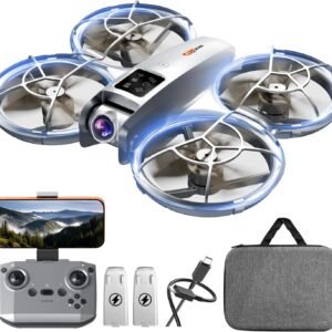 Drone with Camera – RC Quadcopter for Kids & Adults Beginners, with One Key Takeoff/Landing, Altitude Hold, Headless Mode, 3D Flip & Trajectory Flight, 3-Speed Mode, 2 Rechargeable Batteries & Carrying Case, Gray