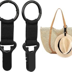 Niveaya Hat Clip for Travel on Bag – 2 Pack, Vacation Beach Cruise Essentials Accessory for Travel Handbag Backpack Luggage, Securely Hold to Keep Hat Shaped, Hands-Free, Black+Black