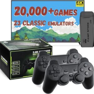 LIUWEI New Retro Gaming Console & Game Stick Pro – 20,000+ Classic Video Games, 23 Emulators, Dual Wireless Controllers, 4K HDMI Output, Plug & Play, Compatible with TV, PC, Projector, 64GB