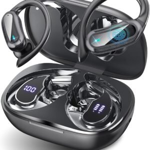 Wireless Earbuds Bluetooth 5.4 Headphones, 54H Playtime Stereo Earphones with Noise Cancelling Mic, IPX7 Waterproof, Fast Charging and Comfort Fit Ear Buds for Fitness/Sports/Workouts/Travel Black